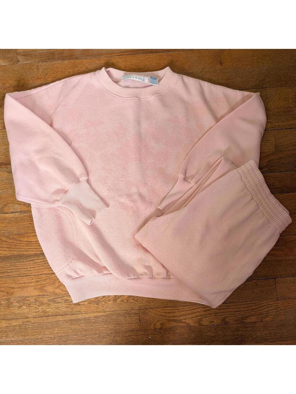 80s Gitano Sports World Baby Pink Matching Sweat Suit Set Vintage Large